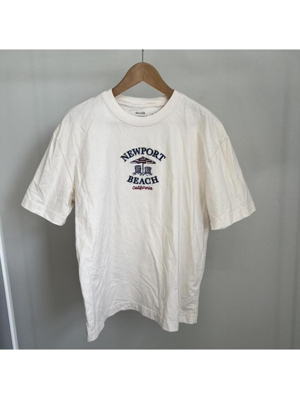 Heavyweight Boxy Newport Beach Tee White Embroidered